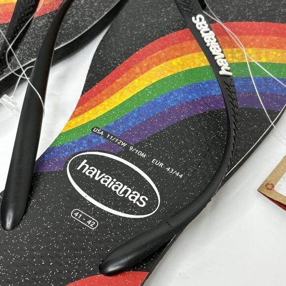 HAVAIANAS Slim Pride Flip Flops Black/Rainbow 41/42 Womens 11/12 Mens 9/10 NWT - Picture 4 of 4